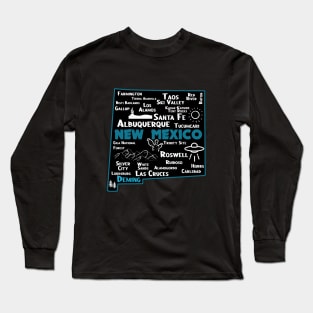 Cute map of Deming New Mexico Albuquerque Santa Fe Los Alamos, Roswell Las Cruces Carlsbad Hobbs Silver City Long Sleeve T-Shirt